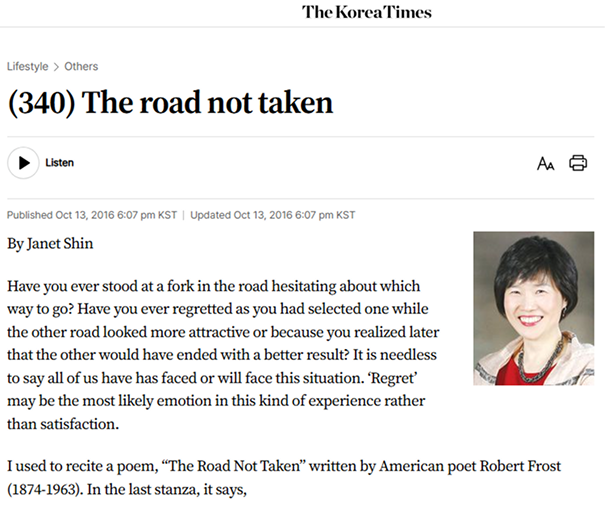 The Korea Times 칼럼 — By Janet Shin